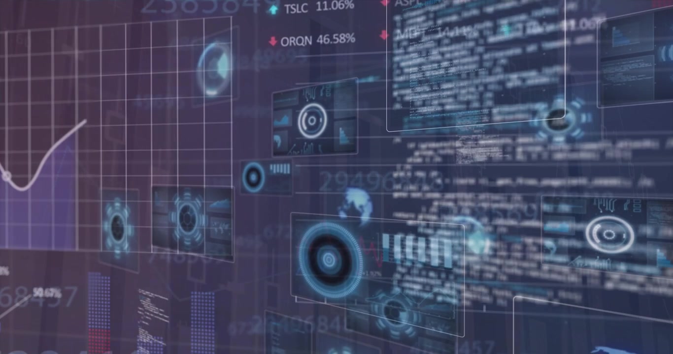 Animasjon av databehandling på svart bakgrunn