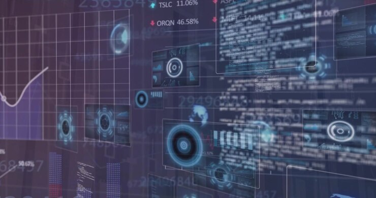 Animation of data processing on black background