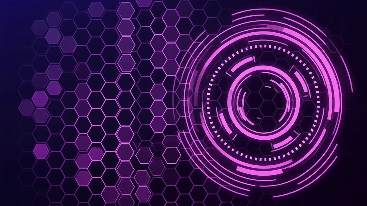 Elemento HUD Futurista Rotativo em Fundo de Grade Hexagonal