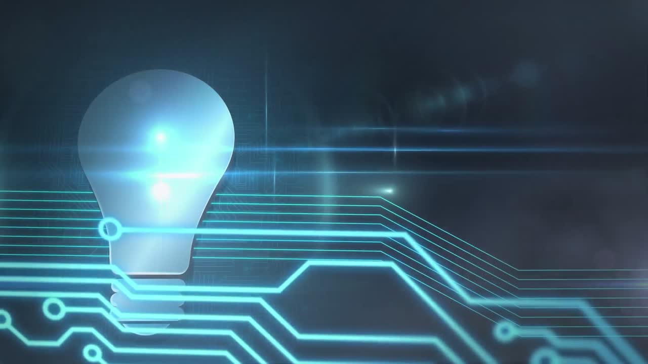 Animation of blue and yellow shapes over a lightbulb