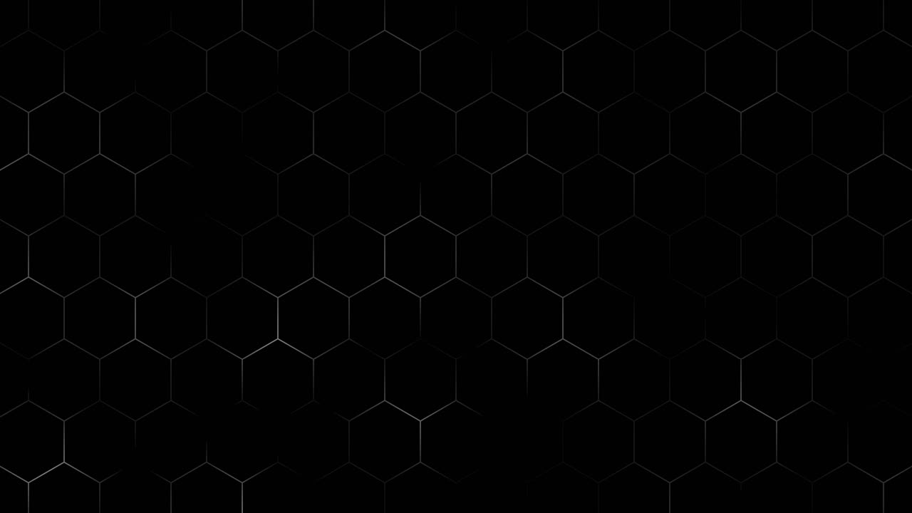 Loopable pulsating dark black hexagonal grid pattern texture background, geometric honeycomb graphic backdrop, technology, presentation, network, connectivity and abstract science