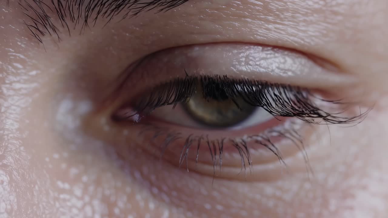 Close-up video of a human eye, capturing intricate details of eyelashes and skin texture