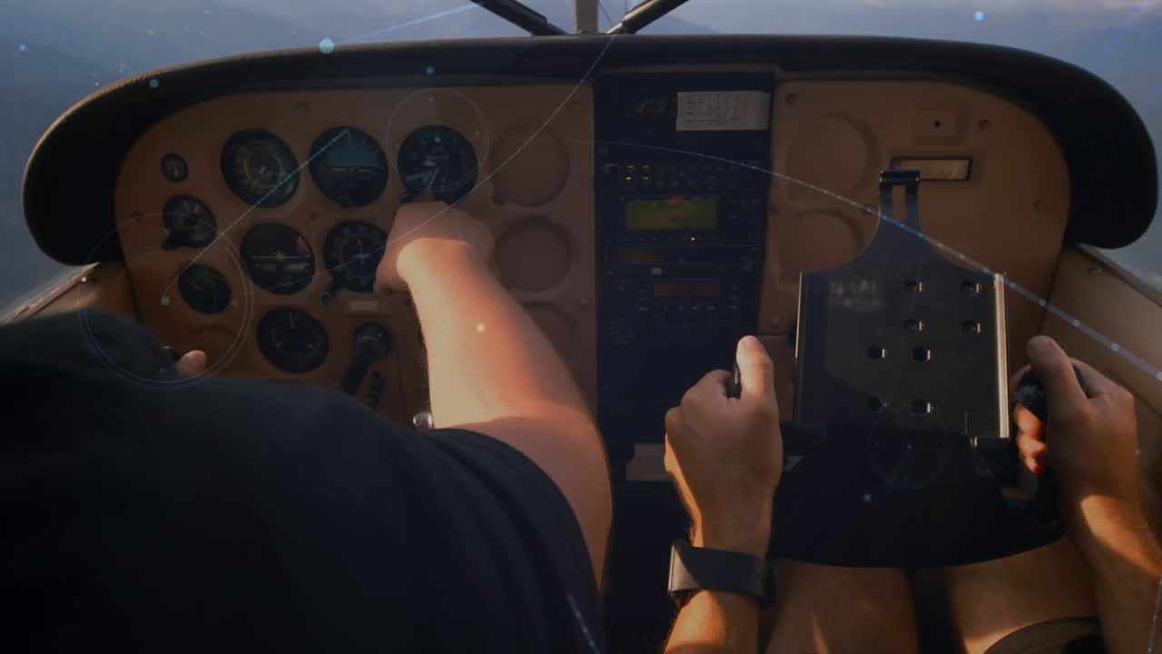개인 항공기를 조종하는 두 명의 조종사의 중간 섹션에 대한 연결 네트워크