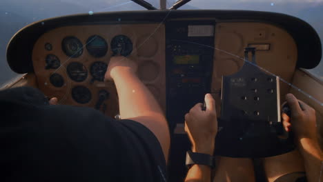 red de conexiones contra la sección media de dos pilotos que vuelan una aeronave privada