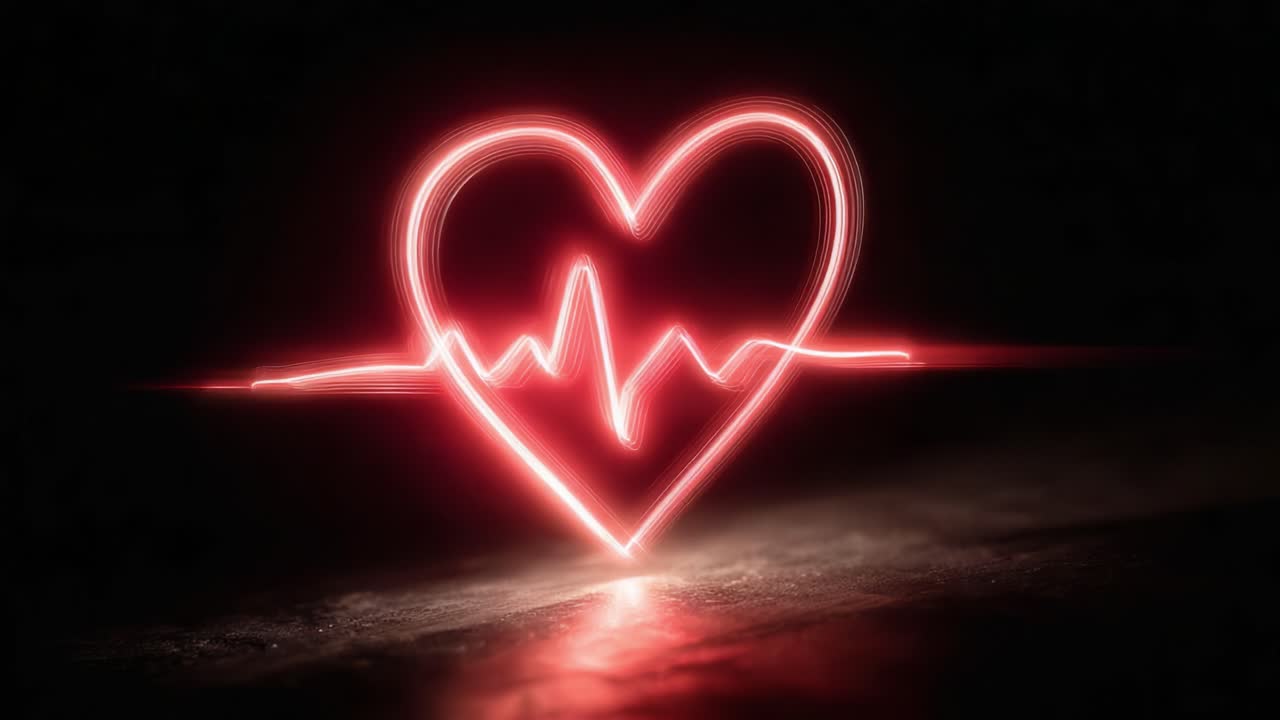 A Vibrant Heartbeat Displayed Through Neon Light, Capturing the Essence of Love and Vitality in a Darkened Background with an Energetic Pulse Wave