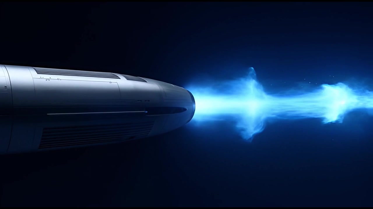 Futuristic Engine Emitting Powerful Blue Energy in Dark Space