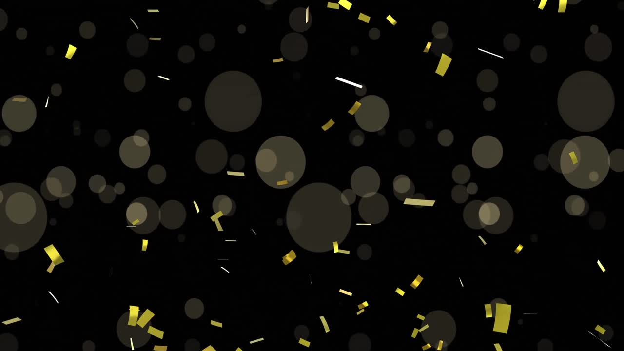 Animation of light spots and confetti on black background