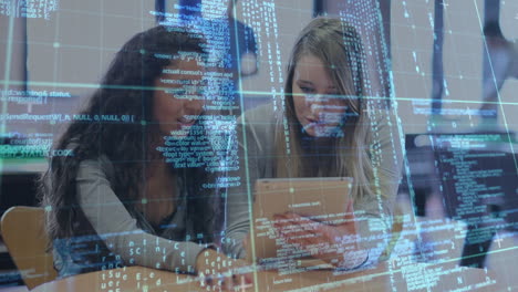 animación del procesamiento de datos sobre estudiantes femeninas usando tableta digital