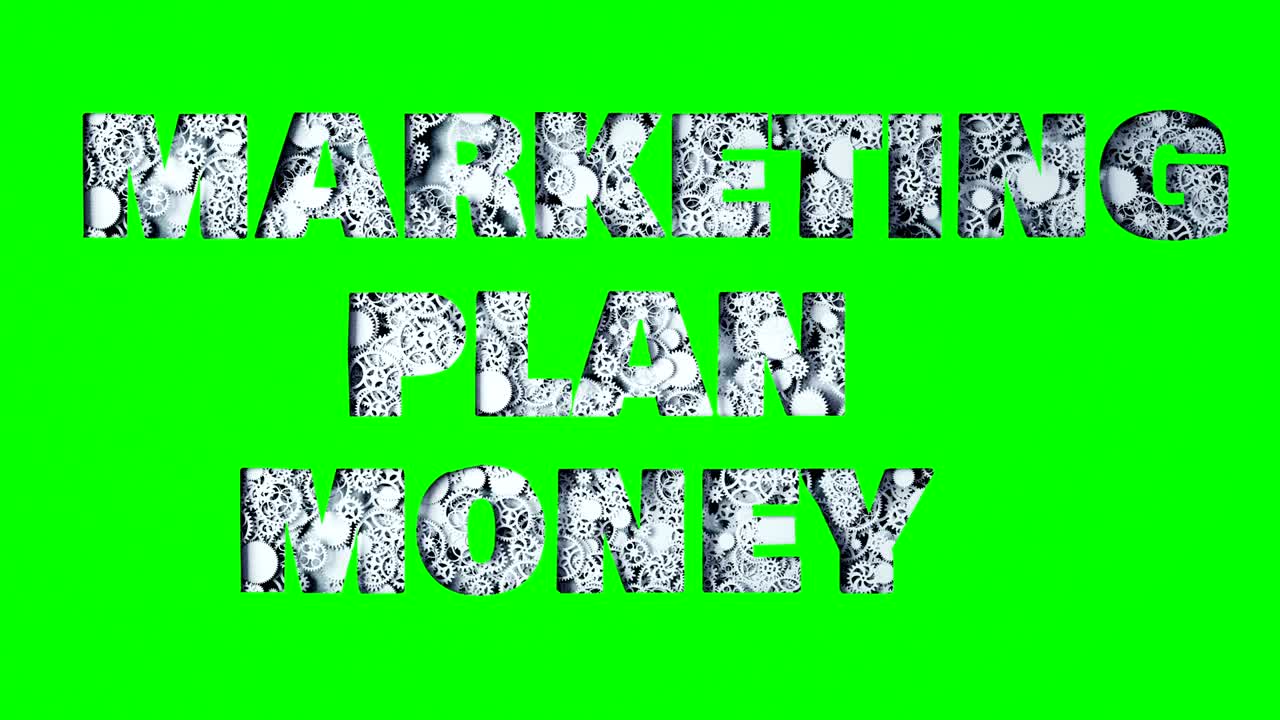 marketing, plan, money from gears. Realistic 4k flat animation.