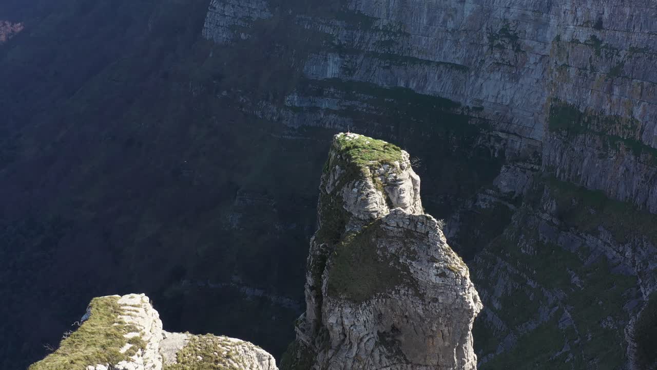 Aerial drone impressive landscapes of the ravines on Mount Txarlazo de Orduña in the Basque Country
