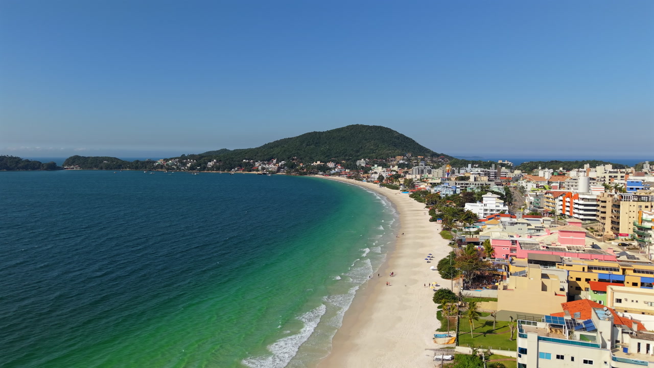Aerial Establishing Wide Angle of Beautiful Bombinhas on a Sunny day, Brazil