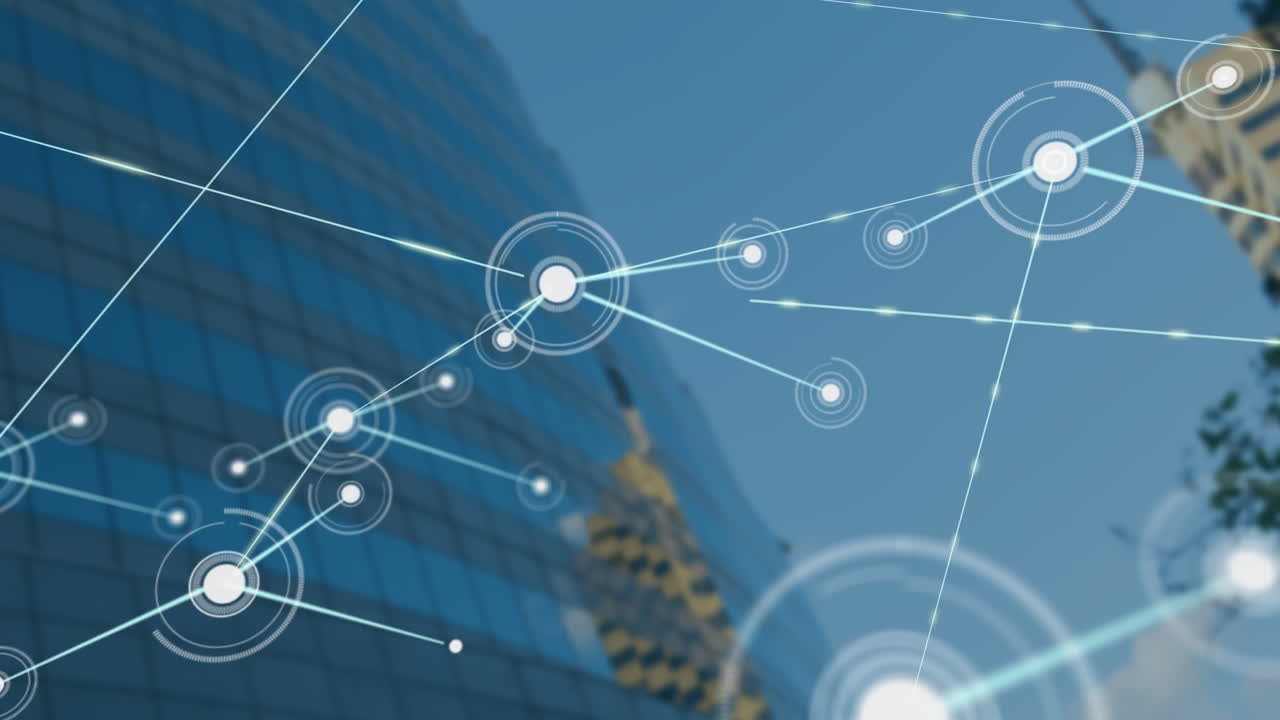 Animation of networks of connections over cityscape