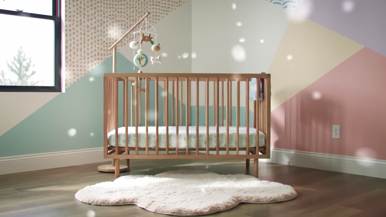A Tranquil Baby Nursery with Modern Design Features: Emphasizing Comfort and Style, the Calm Environment is Perfect for Restful Sleep and Play