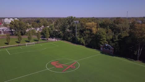 rising forward aerial of soccer field at hope college in michigan
