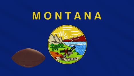 montana flag waving and american football ball rotates, loop