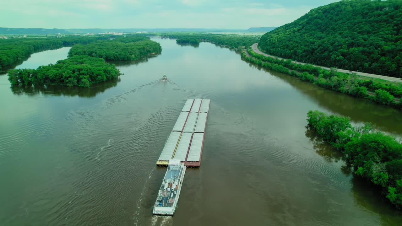 Aerial View of Barge on River