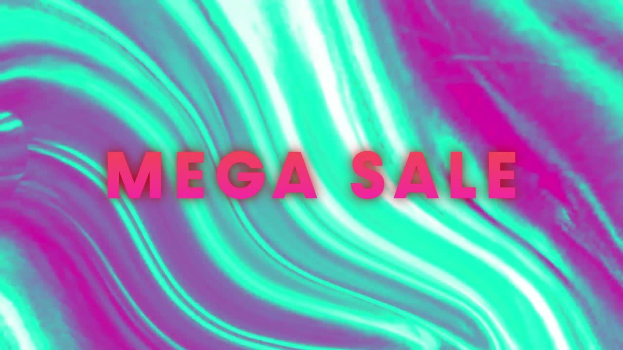 메가 판매 텍스트 애니메이션 생동감 넘치는 녹색과 분홍색 회전 배경