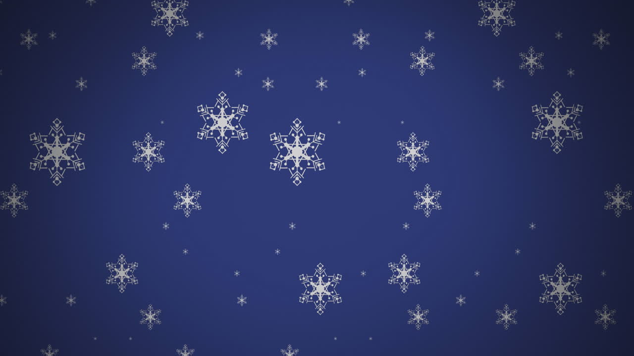Animation of snowflake icons in seamless pattern against copy space on blue background