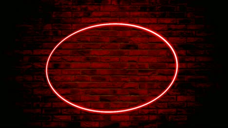 marco de borde de elipse rojo claro de neón animación gráficos de movimiento en fondo de pared de ladrillo
