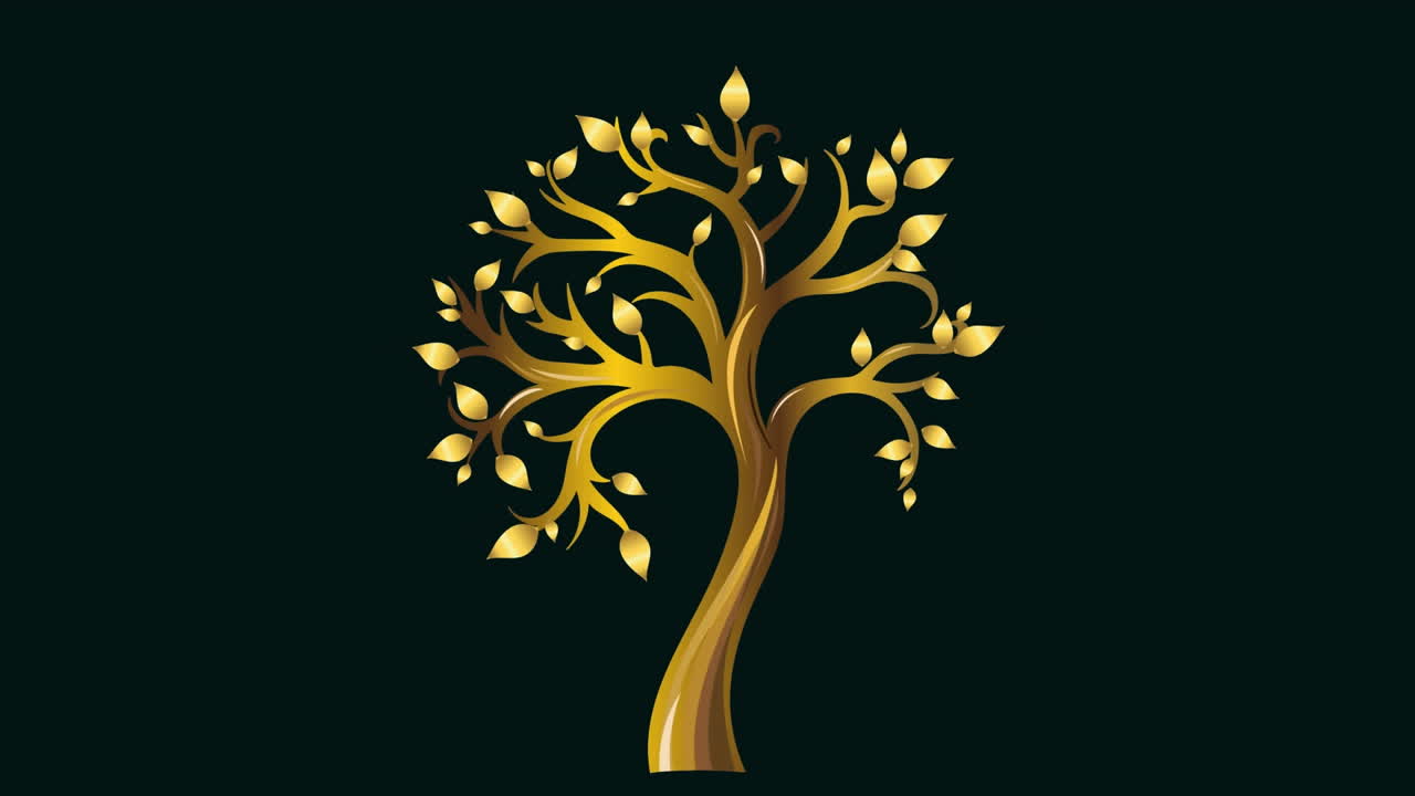 Animation of hexagon patterns and golden tree over black background