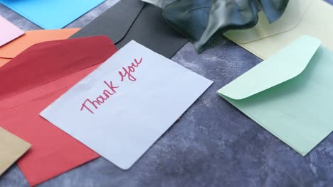 thank you note with colorful envelopes