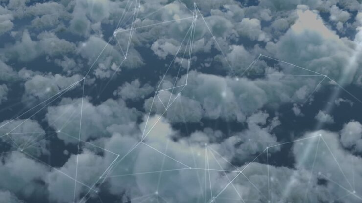 Animation of network of connections over clouds