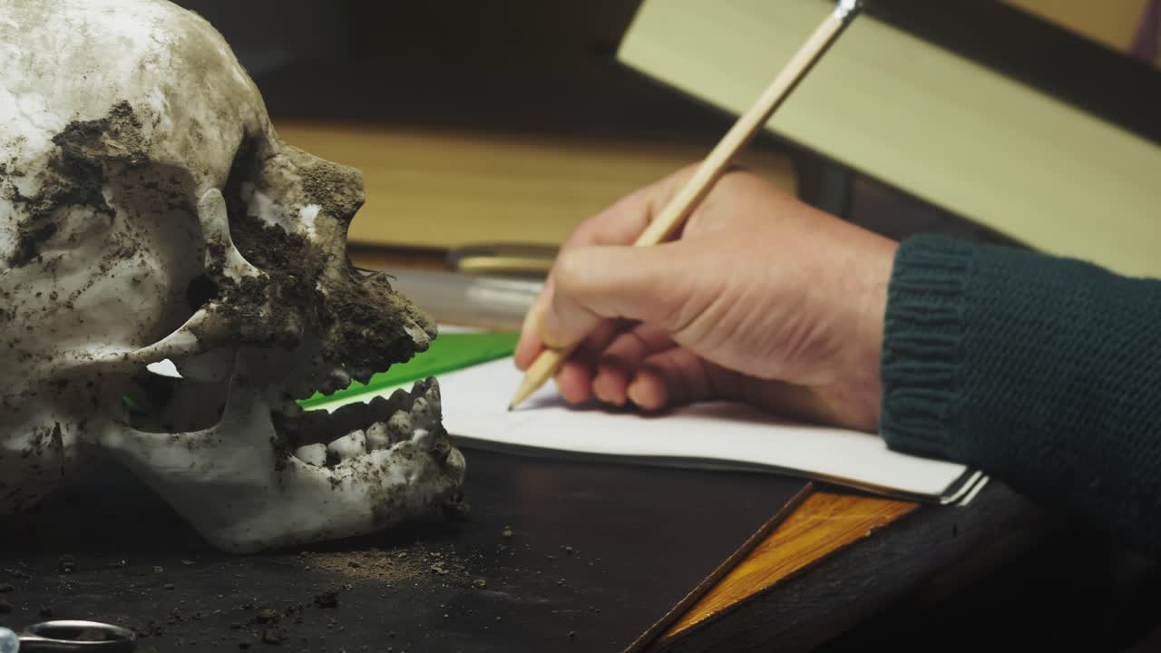 Anatomy expert measures human skull dimensions and writes report