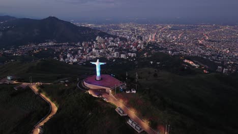 aerial view of christ the redeemer statue in caracas at night