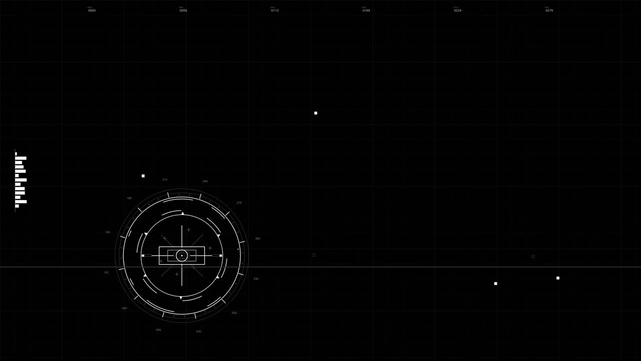 Animation features a military heads up display showing tactical information and graphics designed for a science fiction setting. The display is dark with various active elements