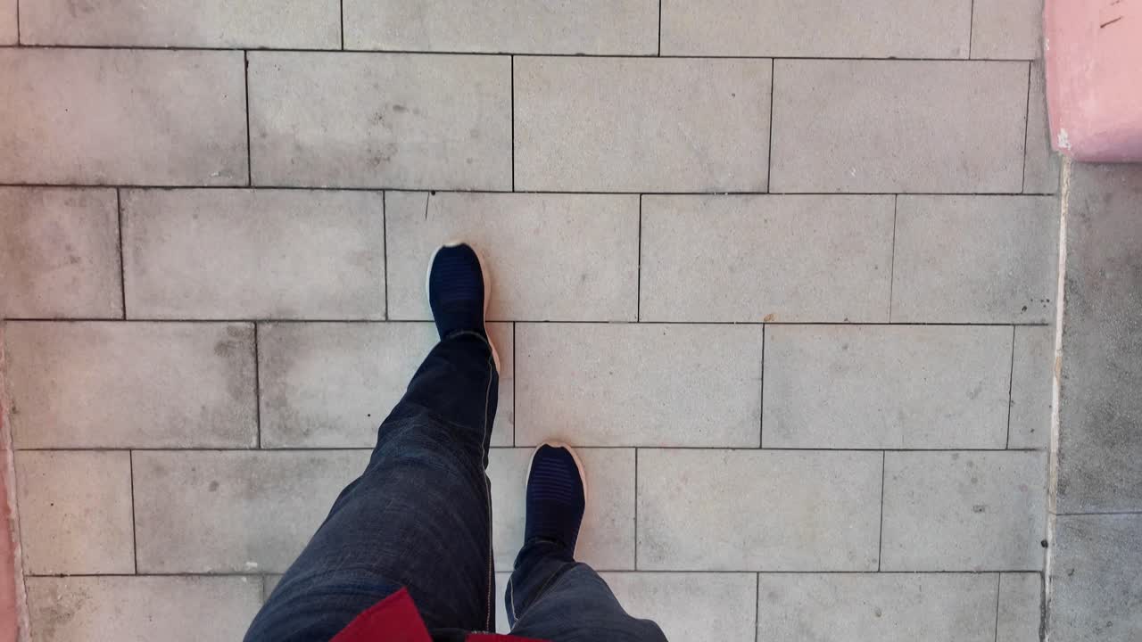 Person on Stairs and Tiled Floor