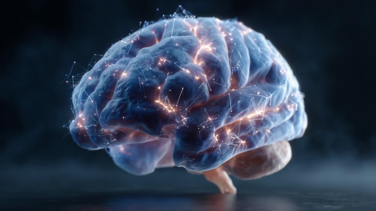 A Stunning Visualization of the Human Brain Demonstrating Neurological Connections and Activity Through Luminescent Networks of Neurons in a Dark Surrounding