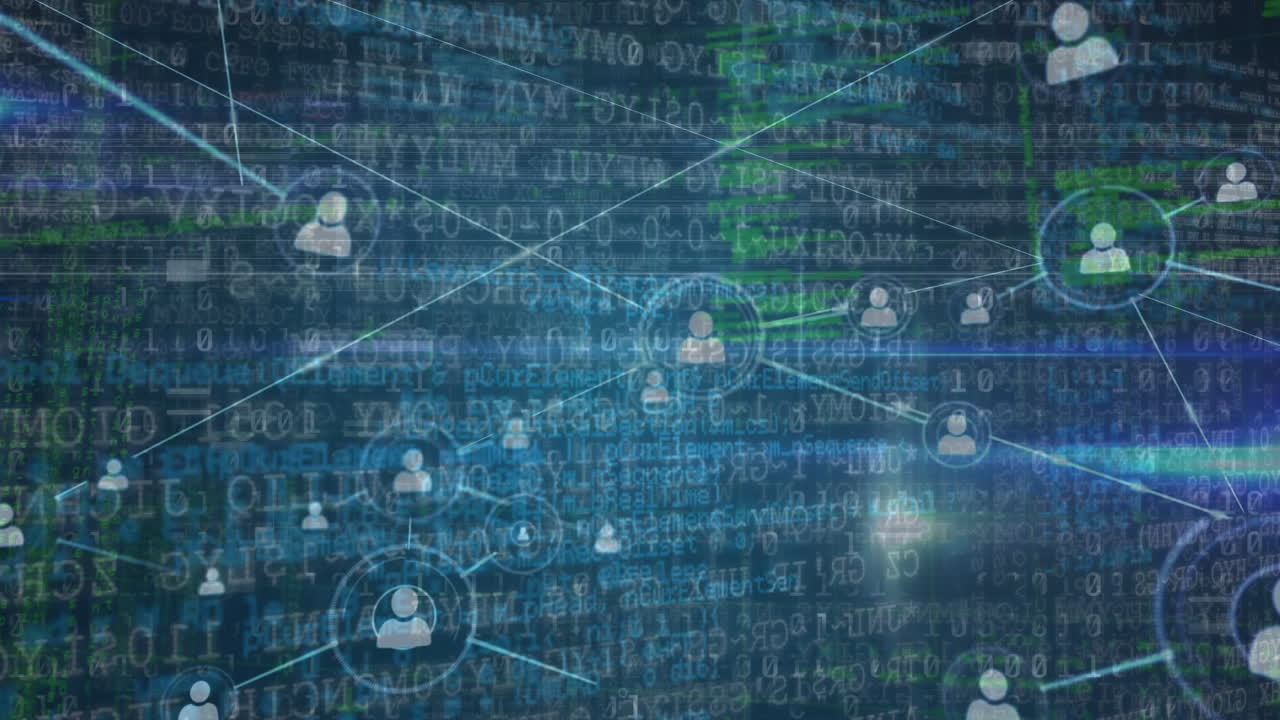 Animation of data processing over blue background