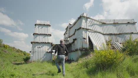 Futuristic-scenery,-dangerous-abandoned-location,-structure-ruins,-slow-mo