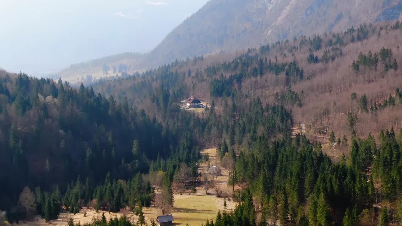 Beautiful mountain scenery in a valley landscape. Zoom in shot. Triglav National Park, Slovenia