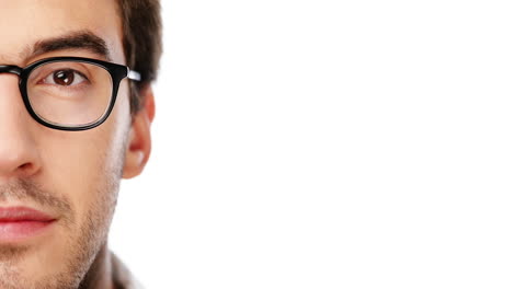 hipster man portrait close up half face character series isolated on pure white background