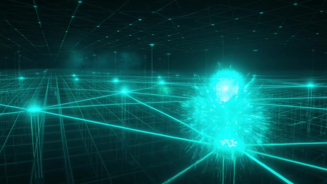 Futuristic Data Network with Interconnected Glowing Nodes