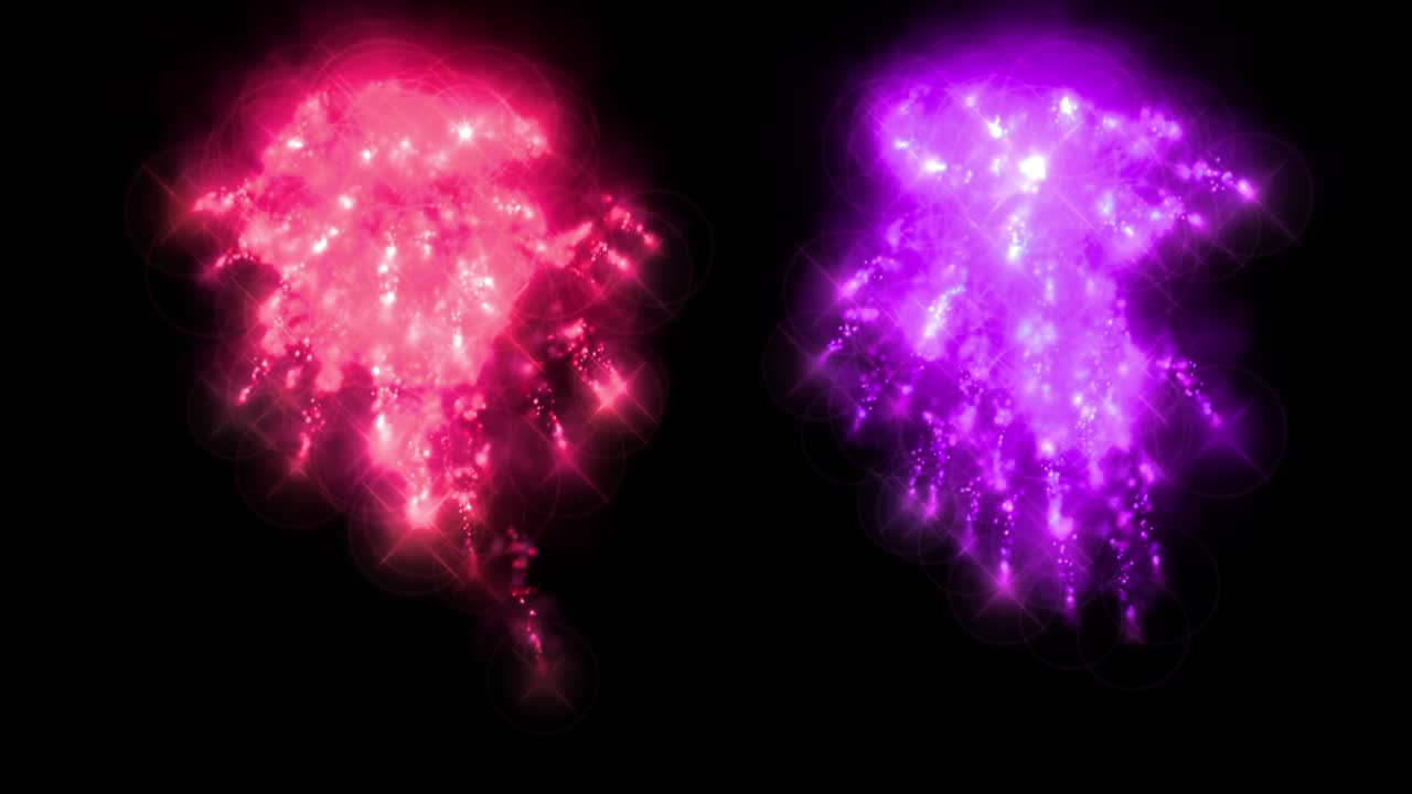 Animazione motion graphics: scintille, fuoco, particelle colorate