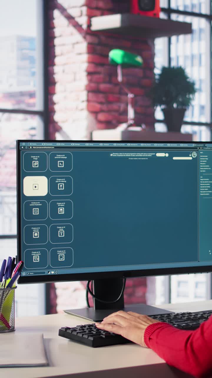 Vertical Video Mature developer coding cloud computing with AI chatbot on pc