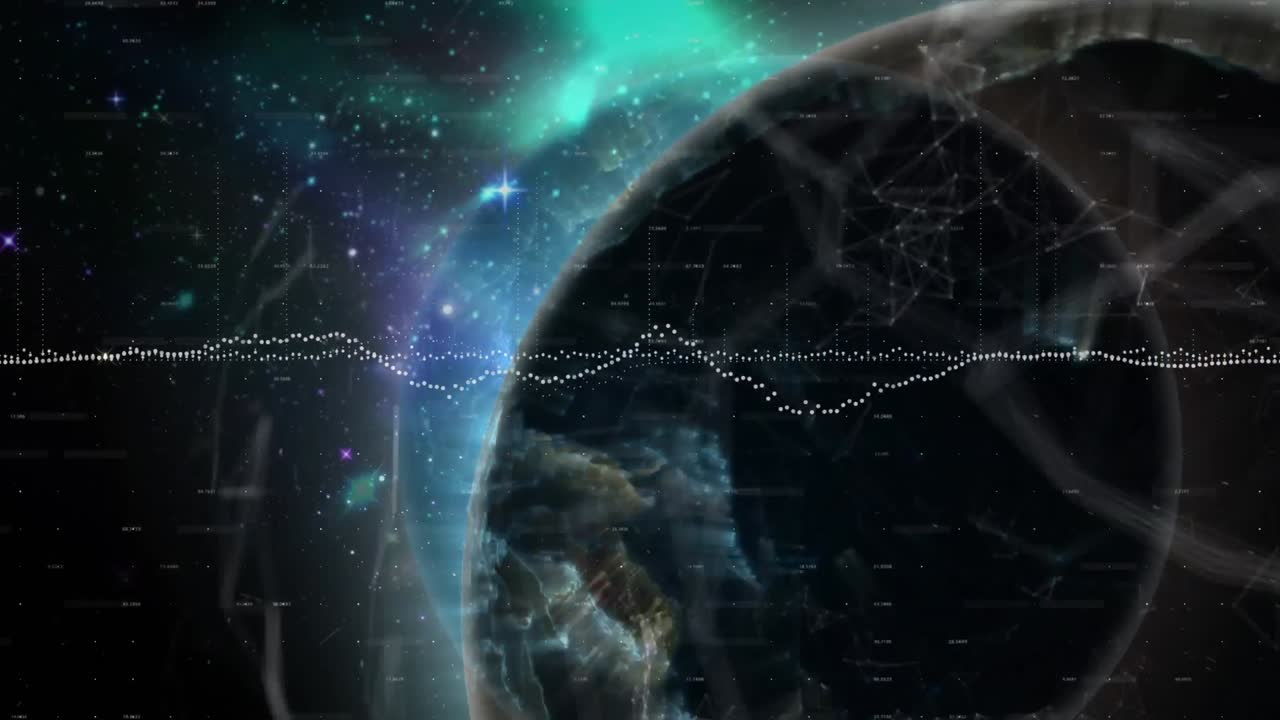 Animation of diverse data processing over glowing globe