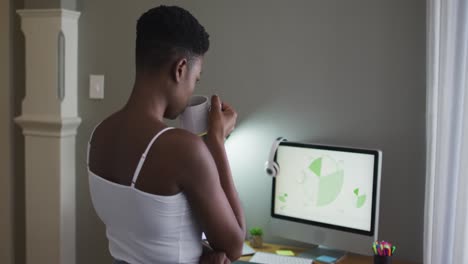 african american woman drinking coffee at home