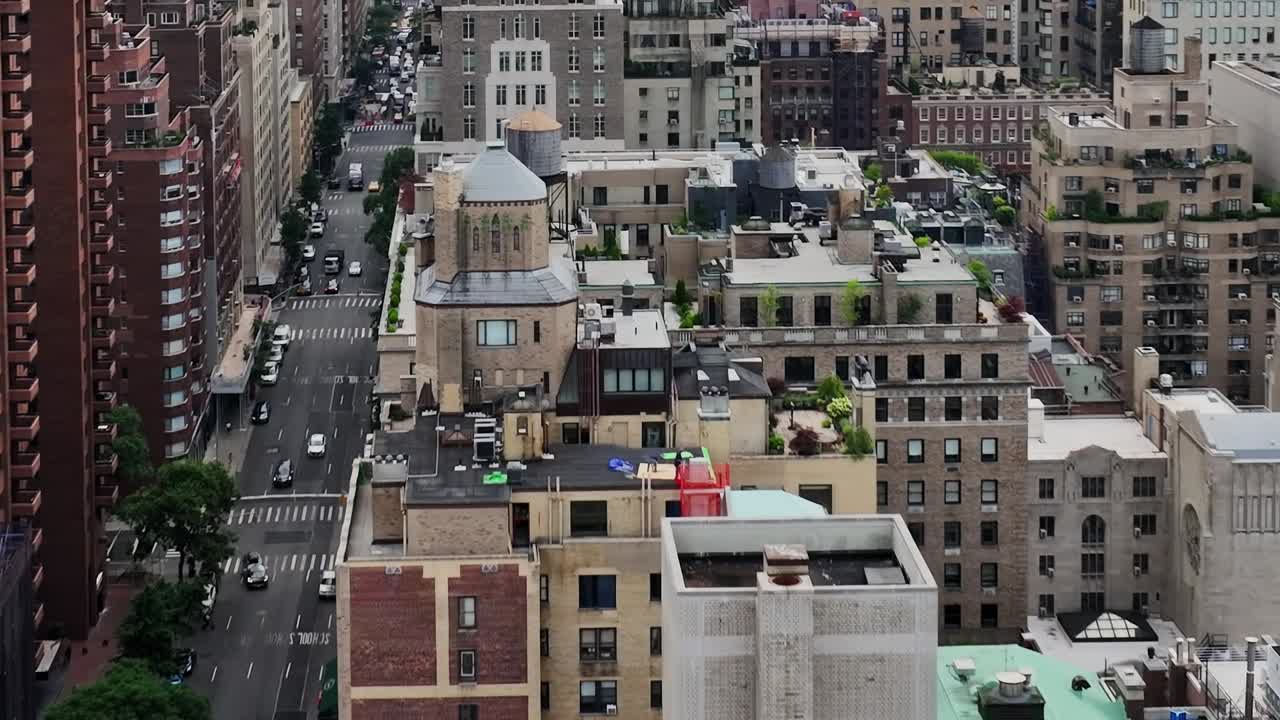 Exploring the bustling streets of New York City from a drone view