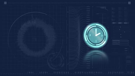 Animación-Del-Procesamiento-De-Datos-Del-Reloj-Y-Mapa-Sobre-Fondo-Marino