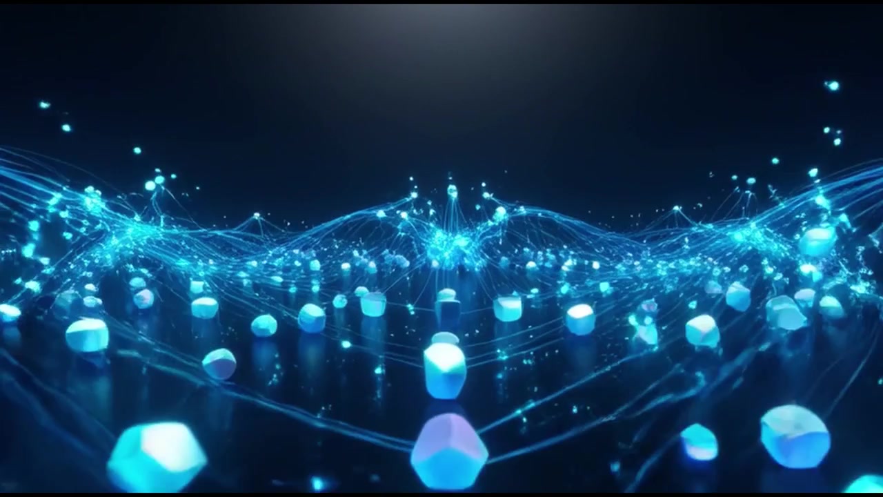 Abstract Digital Network Expanding with Glowing Blue Geometric Cubes