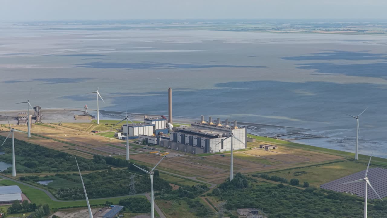 Aerial drone of gas power plant in Netherlands
