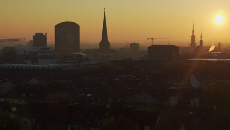 cityscape of dortmund old town during vibrant sunrise, germany. aerial panoramic