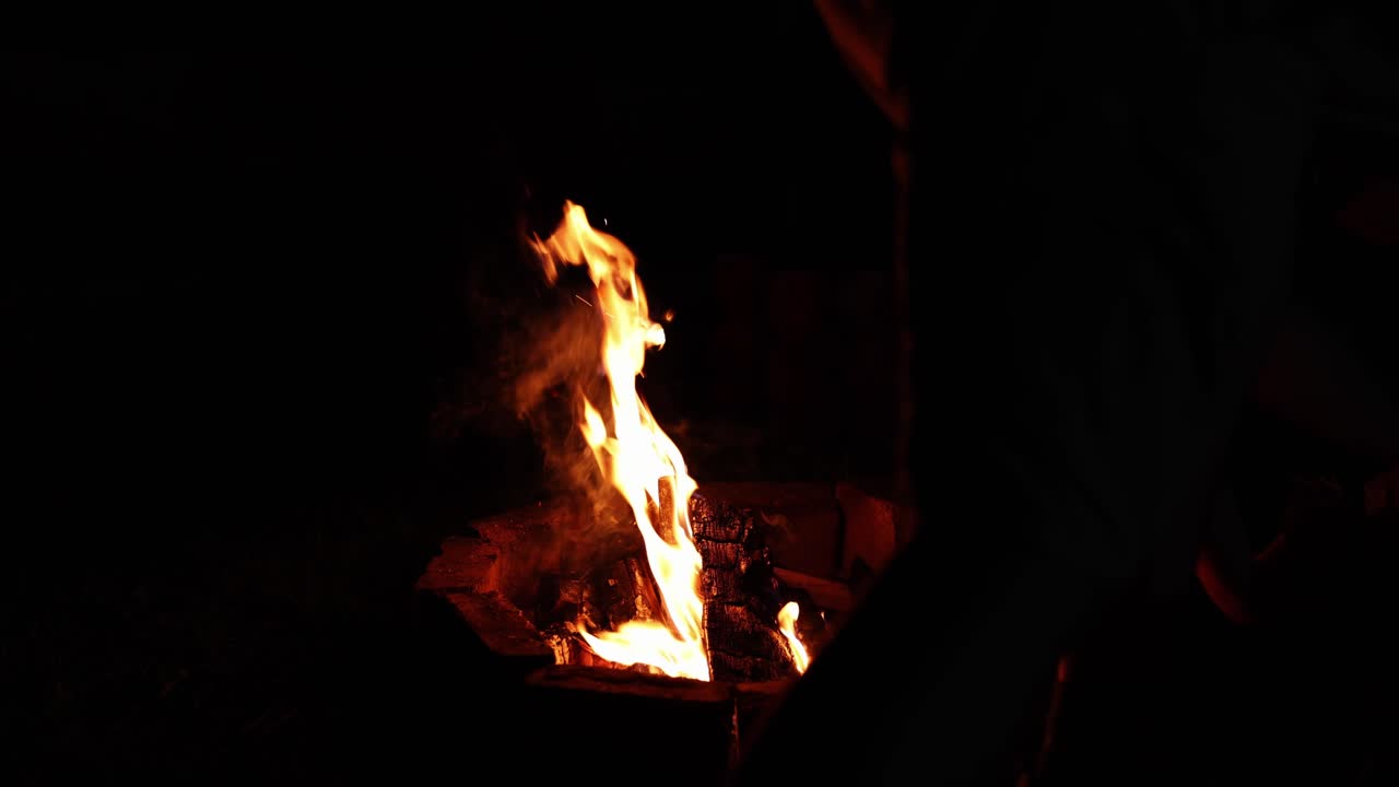 hombre poniendo los troncos en el fuego - cerrar