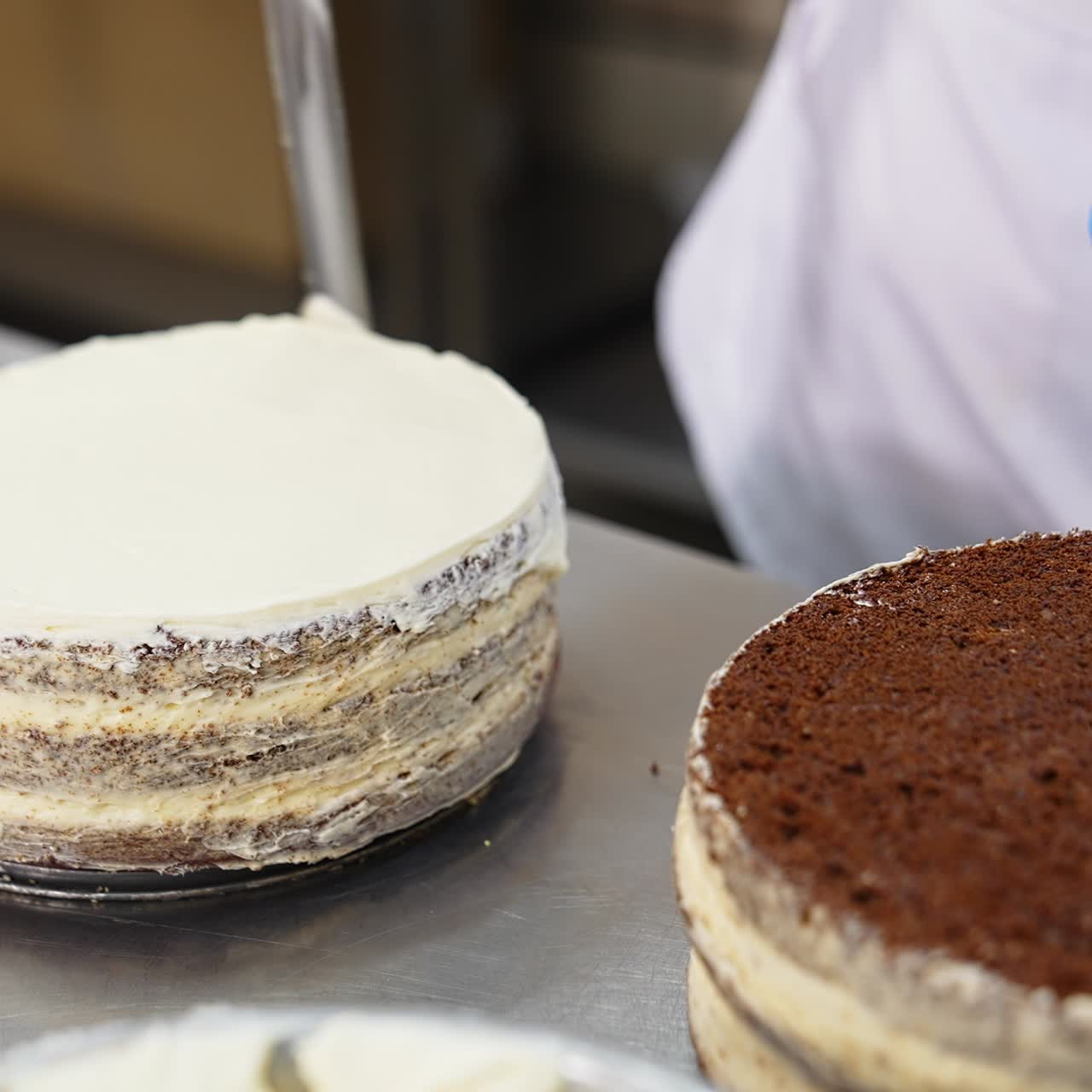 Sweet bakery desserts prepairing. Professional baker making cake