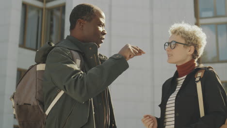 outdoor conversation between two individuals