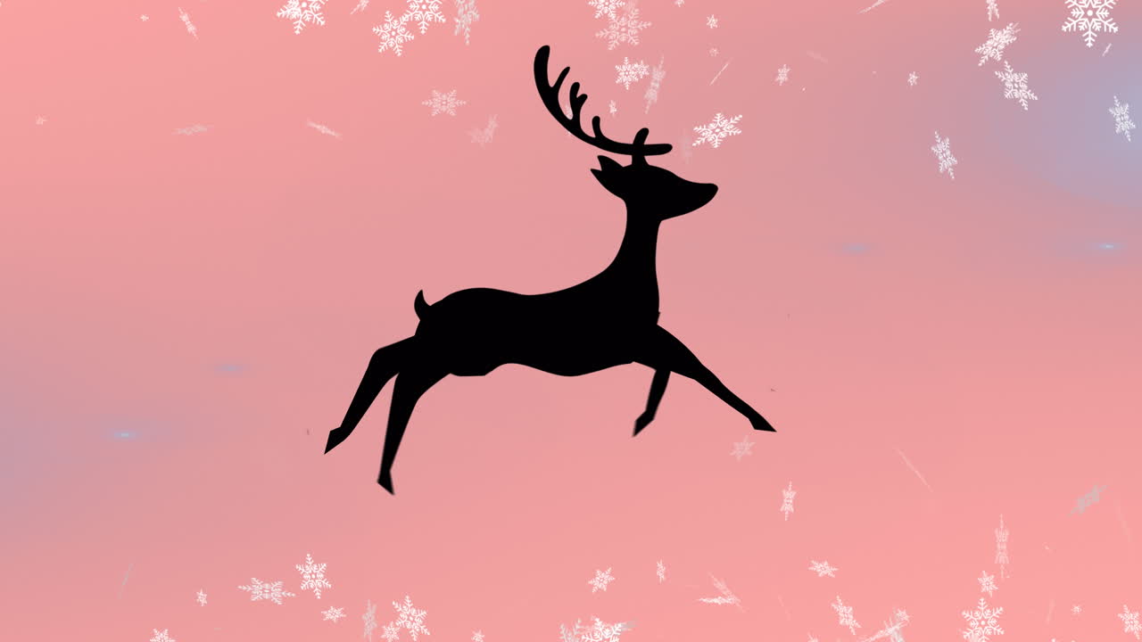 animación de renos sobre la nieve que cae