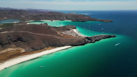 beautiful aerial view of tecolandra beach, la paz, showcasing turquoise waters and surrounding desert landscape